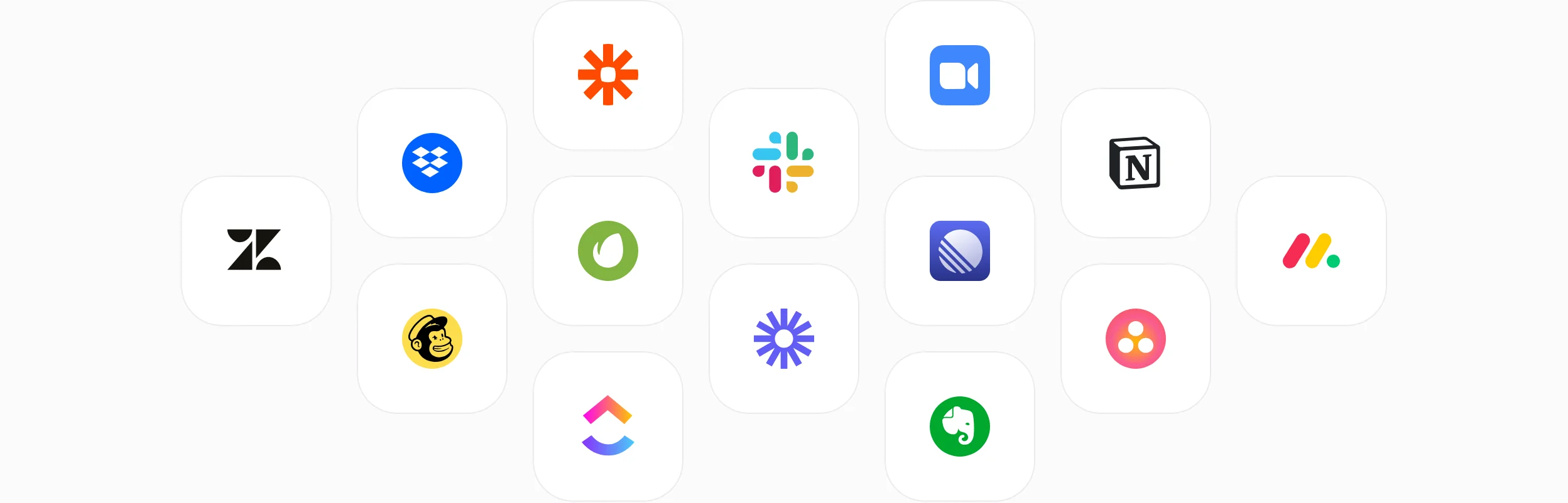 Zendesk, Dropbox, Zapier, Slack, Zoom, Notion, Mailchimp, ClickUp, Evernote, Asana, monday.com and more